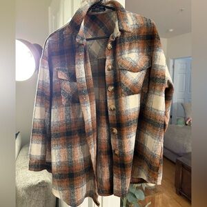 Amazon Plaid Flannel Shirt/Schaket- Brown and Cream